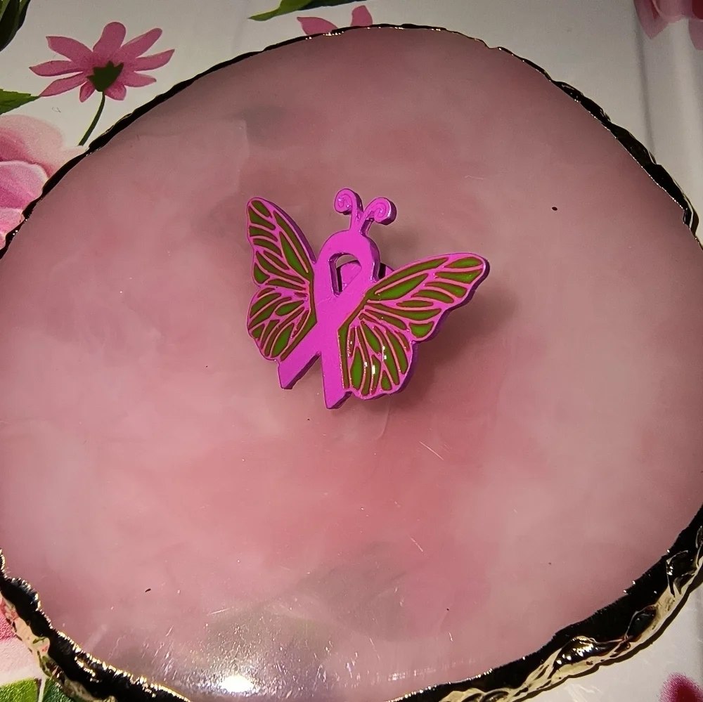 Pink and Green Butterfly Ribbon Remember Enamel Pin Jewelry